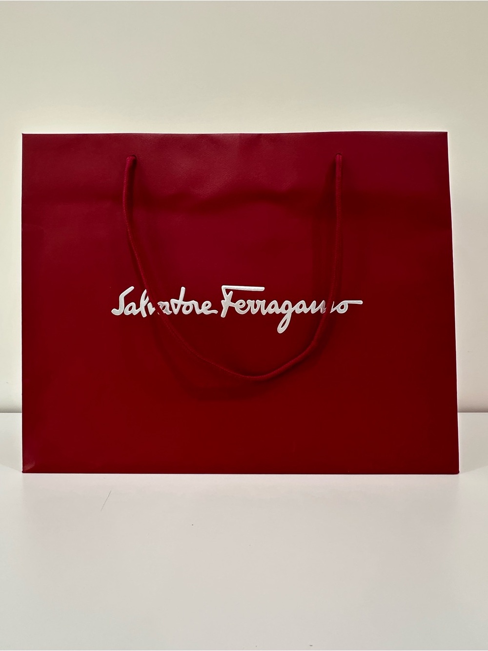 Salvatore Ferragamo Red/Burgundy Paper Shopping Bag|19x8x15 inches